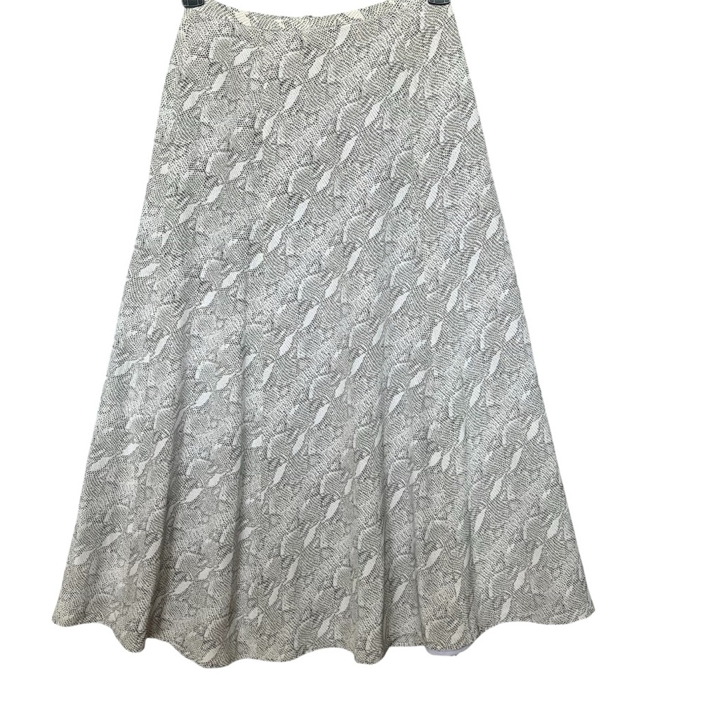 Vtg Liz Claiborne Gray Sneake Printed Midi A-Line High Waist Skirt 100% Silk 6P